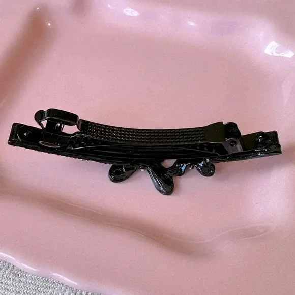 Large Butterfly Crystal & Rhinestone Barrette Set in Hematite Black Metal - Picture 3 of 5